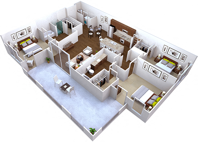 Floor plan for 3 beds, 2 baths, 1432 sqft